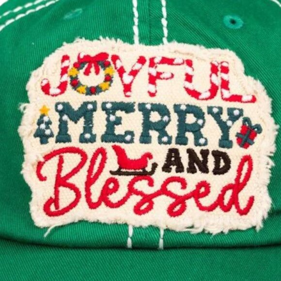 KBETHOS Green "Joyful Merry & Blessed" Holiday Baseball Cap NWT - Picture 3 of 3